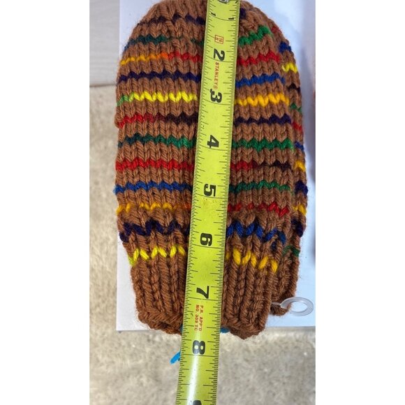 Hand Knitted Mittens Kids Striped & Multicolor Brown 7.5" Long 2 Pairs Winter - Picture 3 of 5